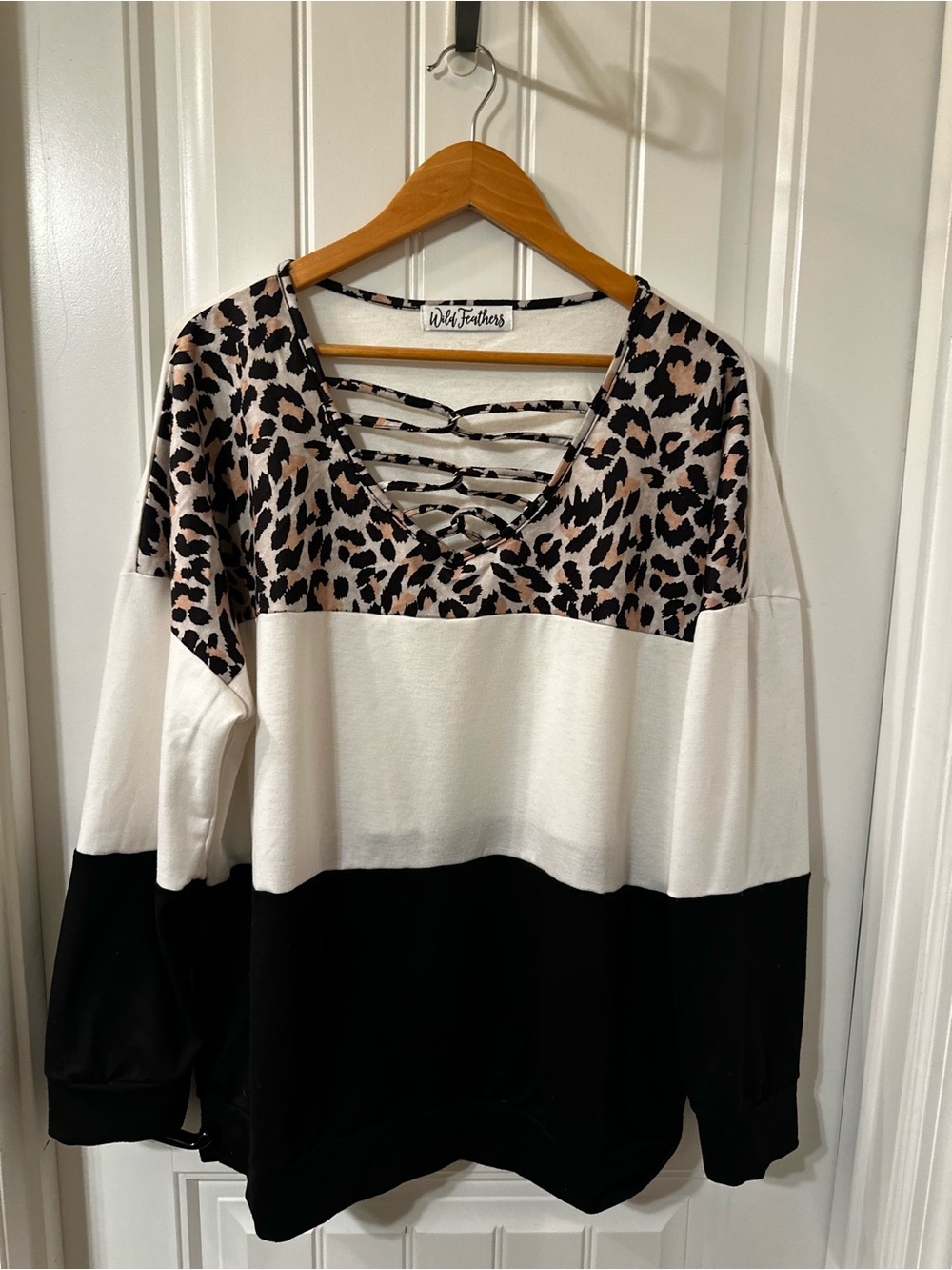 Wild Fable Black, Cream & Leopard-Print Strappy V-Neck Top